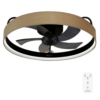 Cecotec EnergySilence LampAero 650 Beige Design Ventilador de Techo con 5 Aspas y Luz - 20W - Tulipa de Tela - 3 Tonos LED - Tem