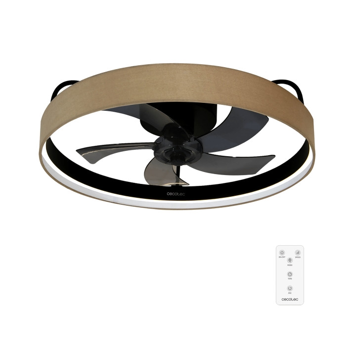 Cecotec EnergySilence LampAero 650 Beige Design Ventilador de Techo con 5 Aspas y Luz - 20W - Tulipa de Tela - 3 Tonos LED - Tem