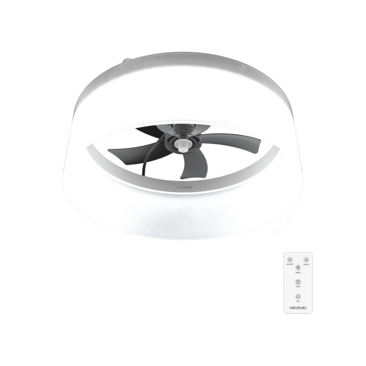Cecotec EnergySilence LampAero 650 White Design Ventilador de Techo con Luz LED - 20W - Tulipa de Tela - 3 Tonos LED - Temporiza