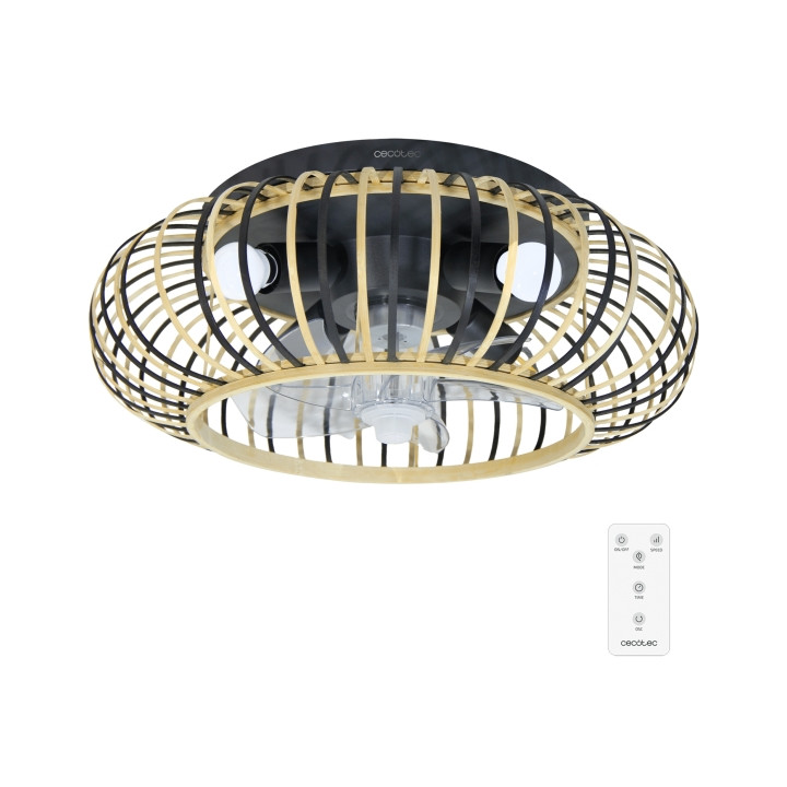 Cecotec EnergySilence LampAero 600 Natural Wood Ventilador de Techo con 5 Aspas y Luz - 20W - Tulipa de Madera - Lampara con 3 T