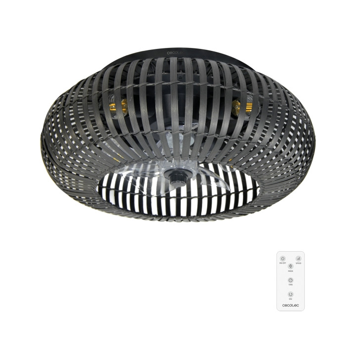 Cecotec EnergySilence LampAero 600 Natural DarkWood Ventilador de Techo con 5 Aspas y Luz - 20W - Tulipa de Madera Negra - 3 Ton