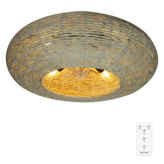 Cecotec EnergySilence LampAero 600 Natural Wicker Ventilador de Techo con 5 Aspas y Luz - 20W - Tulipa de Yute - Lampara con 3 T