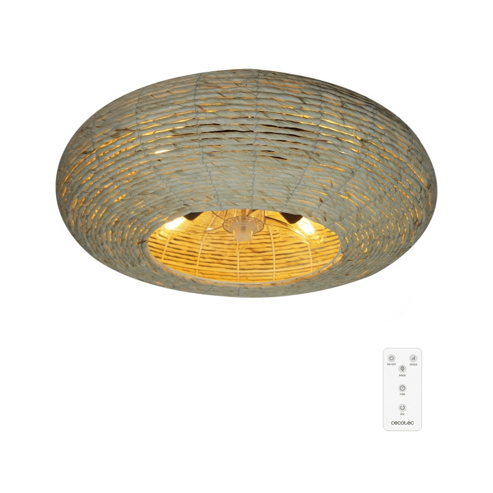 Cecotec EnergySilence LampAero 600 Natural Wicker Ventilador de Techo con 5 Aspas y Luz - 20W - Tulipa de Yute - Lampara con 3 T