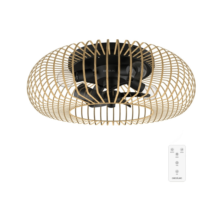 Cecotec EnergySilence LampAero 600 Natural WhiteWood Ventilador de Techo con 5 Aspas y Luz - 20W - Tulipa de Madera - Lampara co