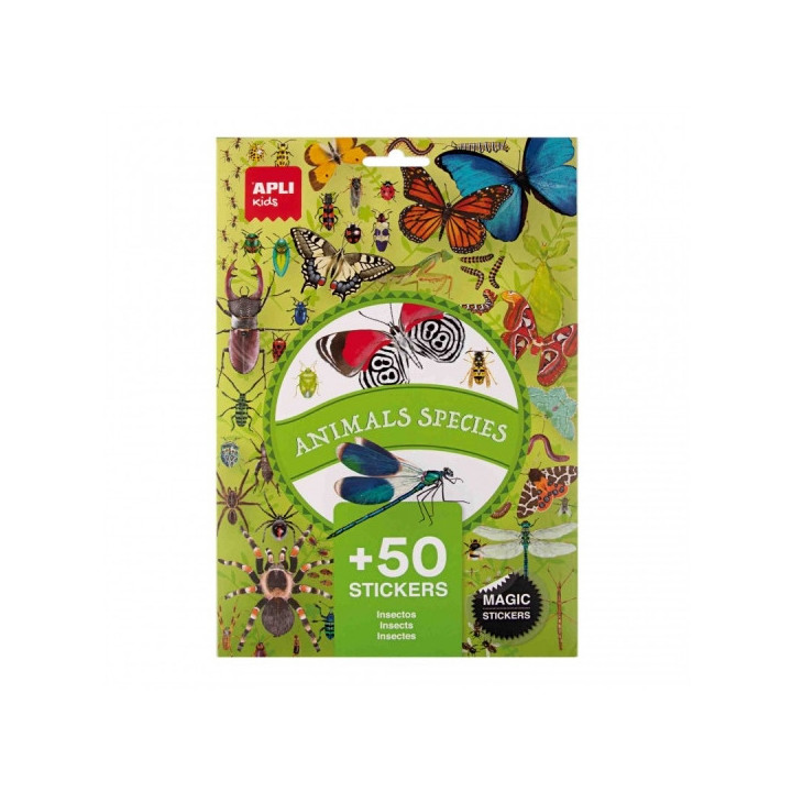 Apli Pack de 50 Pegatinas de Insectos - Removibles - Educativas - Desarrollan Psicomotricidad Fina - Imagenes Realistas