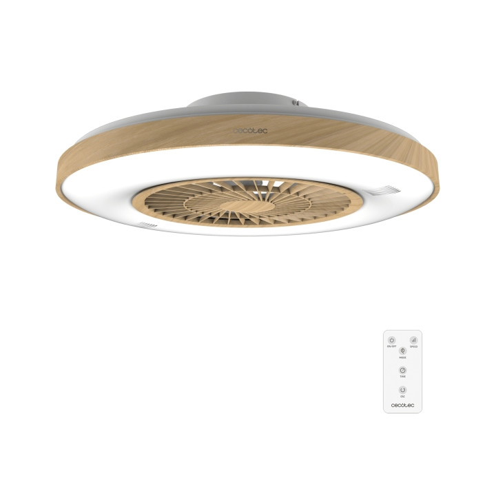 Cecotec EnergySilence LampAero 600 InsideWood Ventilador de Techo con 5 Aspas y Luz - 20W - 3 Tonos LED - Diametro de 24" - Temp