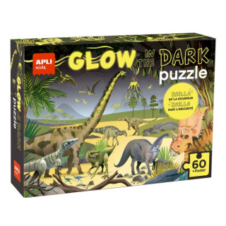 Apli Glow in the Dark Puzzle Fluorescente de 60 Piezas 6x6cm - Tematica Dinosaurios - Efecto Fluorescente que Revela Diseños O