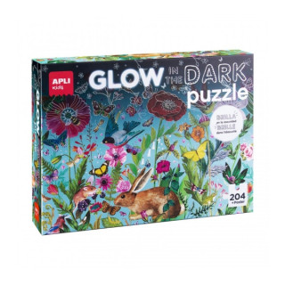 Apli Glow in the Dark Puzzle Fluorescente de 204 Piezas 5x5cm - Tematica de Flores con Fauna y Flora - Efecto Fluorescente que