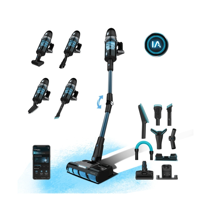 Cecotec Conga Rockstar 9500 Advance Ergowet Connected 3000 IA Aspirador Escoba Vertical sin Cable - 680W - 26kPa - Chip con IA -
