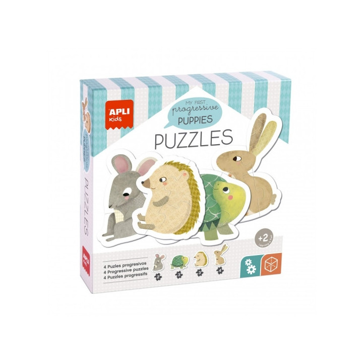 Apli Puzle My First Puppies - 12 piezas grandes - 4 diseños de animales - Potencia psicomotricidad fina y concentracion - Piez