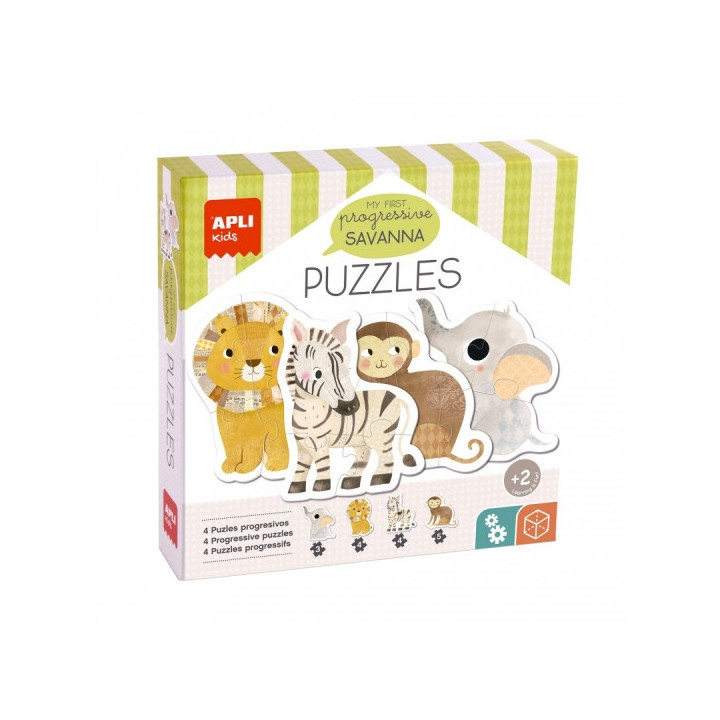 Apli Puzle My First Savanna - 16 Piezas Grandes - 4 Diseños de Animales - Potencia Psicomotricidad y Concentracion