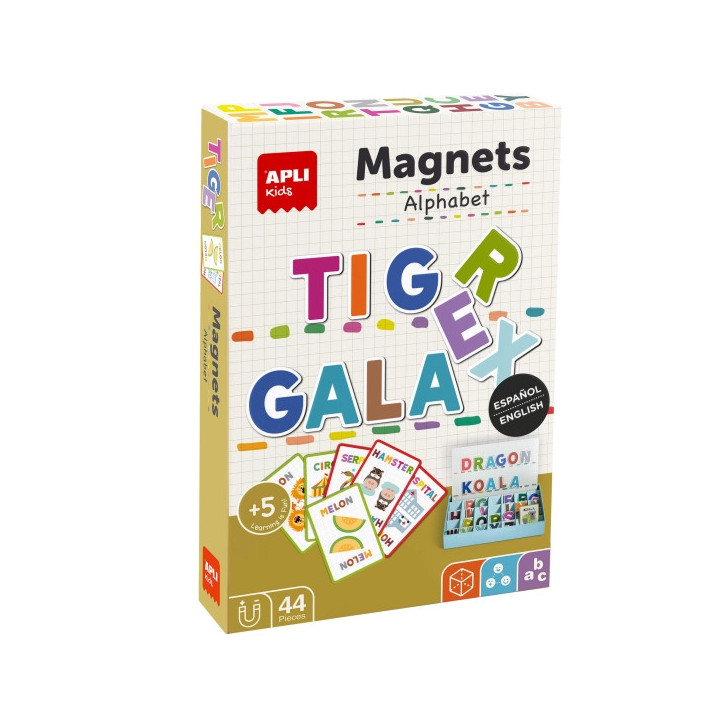 Apli Juego Magnetico El Abecedario - Introduccion a la Escritura - Incluye 44 Imanes de Letras y 15 Fichas con Ejemplos
