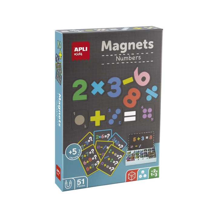 Apli Juego Magnetico de Numeros - Introduccion a las Matematicas - Incluye 51 Imanes de Numeros y Simbolos y 15 Fichas con Ejem