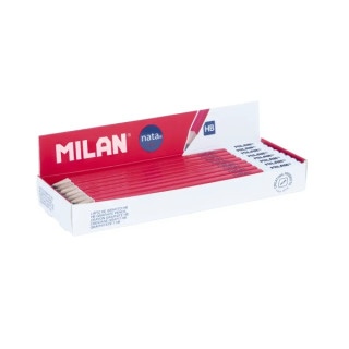 Milan Nata 624 Caja Expositora con 24 Lapices de Grafito HB - Forma Cuadrada - Mina de Trazo Uniforme y Resistente a la Rotura -