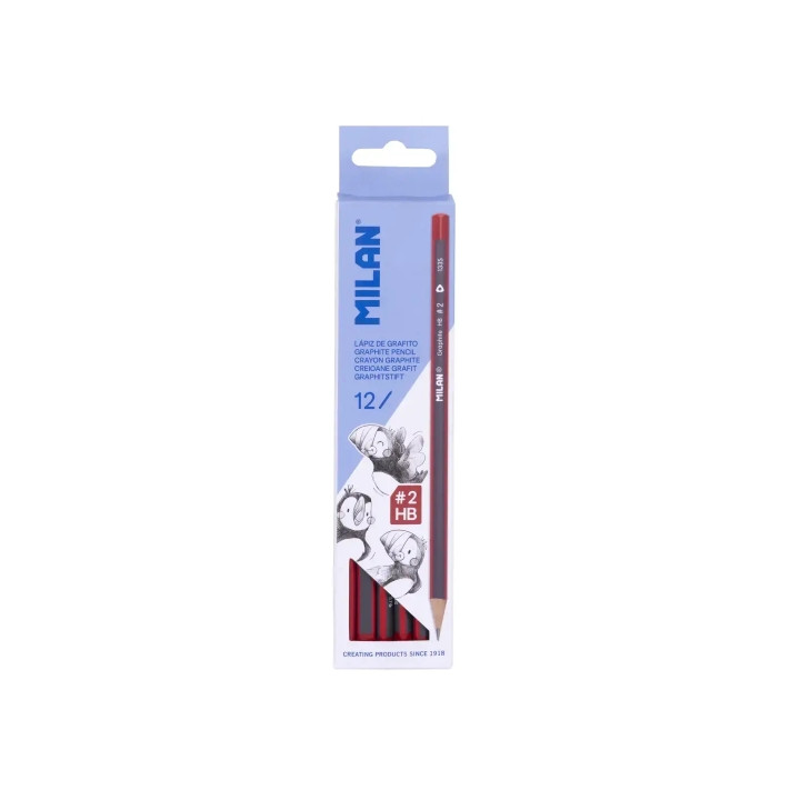 Milan Pack de 12 Lapices de Grafito Triangulares - Mina HB #2 de 2mm - Resistente a la Rotura - Para Escritura y Dibujo