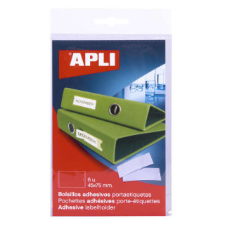 Apli Bolsillos Adhesivos para Etiquetas - 45 x 75mm - Cambia la Informacion de la Etiqueta Segun tus Necesidades - Pack de 6 Un
