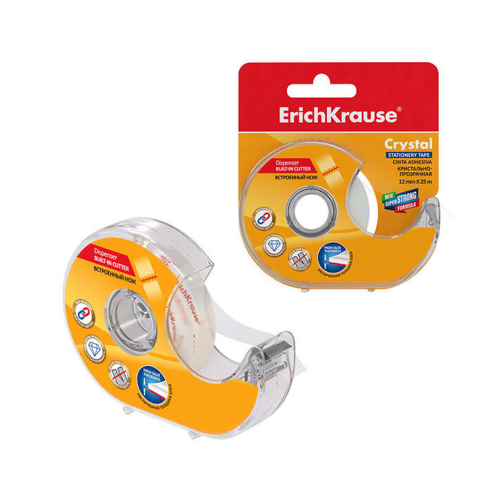 Erichkrause Cinta Adhesiva con Aplicador Crystal - 12mmx25m - Facil de Usar - Transparente