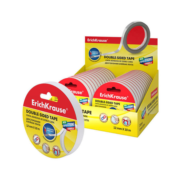 Erichkrause Cinta Adhesiva de Doble Cara - 12mmx10m - Expositor 24 uds. - Transparente