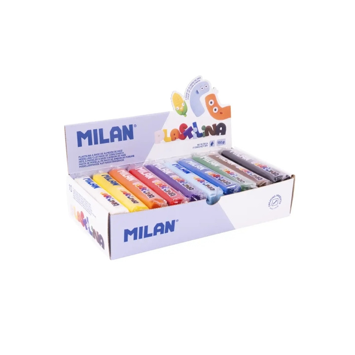 Milan Caja con 10 Barras de Plastilina de 150gr - Base de Almidon de Maiz - Sin Gluten - Mezclables - Colores Surtidos