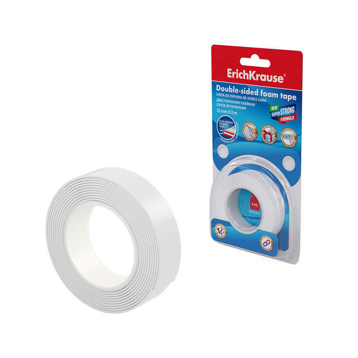 Erichkrause Cinta Adhesiva de Espuma Doble Cara 15mmx1mmx2m - Alta Adherencia - Color Blanco