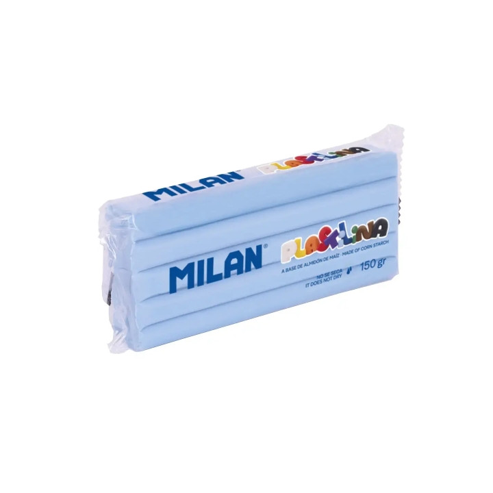Milan Barra de Plastilina de 150gr - Base de Almidon de Maiz - Sin Gluten - Mezclables - Color Azul Claro