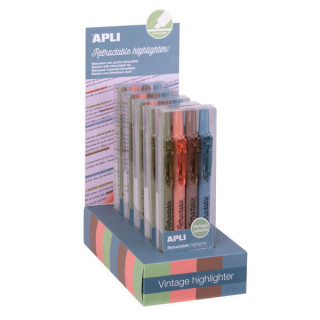 Apli Retractable Highlighter Expositor con 5 Packs de 4 Subrayadores Retractiles - Punta Biselada 4mm - Colores Surtidos Vintag