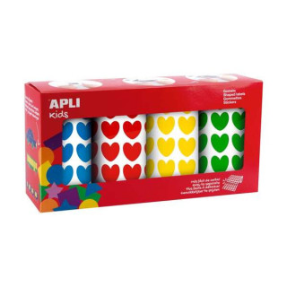 Apli Pack de 4 Rollos de Gomets Corazon - 1770 Gomets por Rollo - Adhesivo Permanente - 7080 Gomets en Total - Ideales para Esc