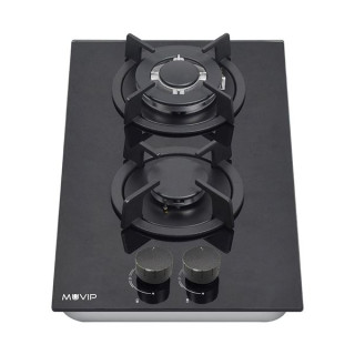 Muvip MV0627 Cocina de Gas Encastrable - 2 Zonas de Coccion de 26cm - Quemador y Soportes de Hierro Fundido - Cristal Templado d