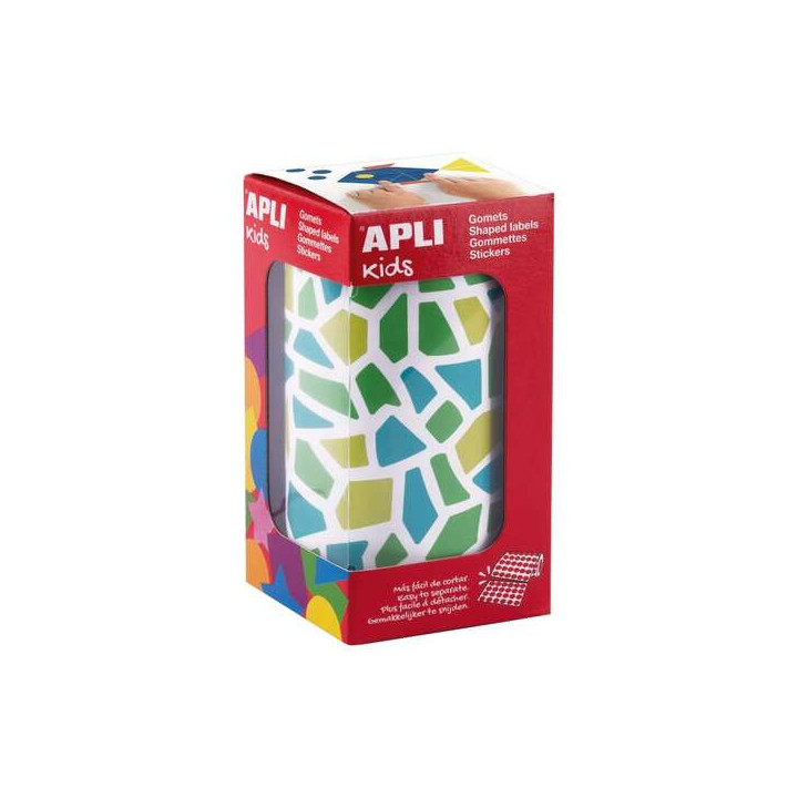 Apli Kids Rollo de 2460 Gomets Mosaico - Adhesivo Base Agua - Libre de Disolventes - Materiales 100% Reciclables - Colores Azul