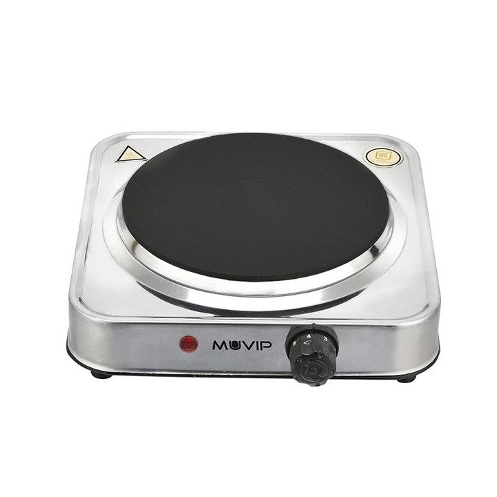 Muvip MV0644 Cocina Electrica de 1 Placa 1500W - Acero Inoxidable - 5 Niveles de Potencia - Termostato con Sistema de Seguridad