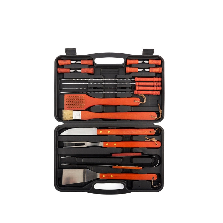 Innovagoods Set de 18 Accesorios para Barbacoas con Maletin - Espatula - Tenedor - Cuchillo - Pinzas - Brocha - Cepillo Limpiado