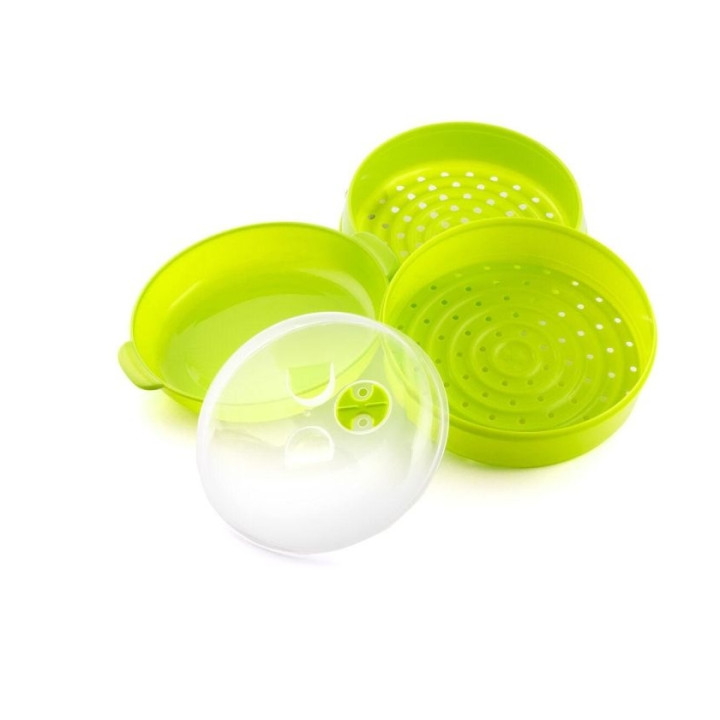 Innovagoods Fresh Vaporera Doble para Microondas - Doble Compartimento - Valvula de Vapor - Material Resistente - Facil Limpieza