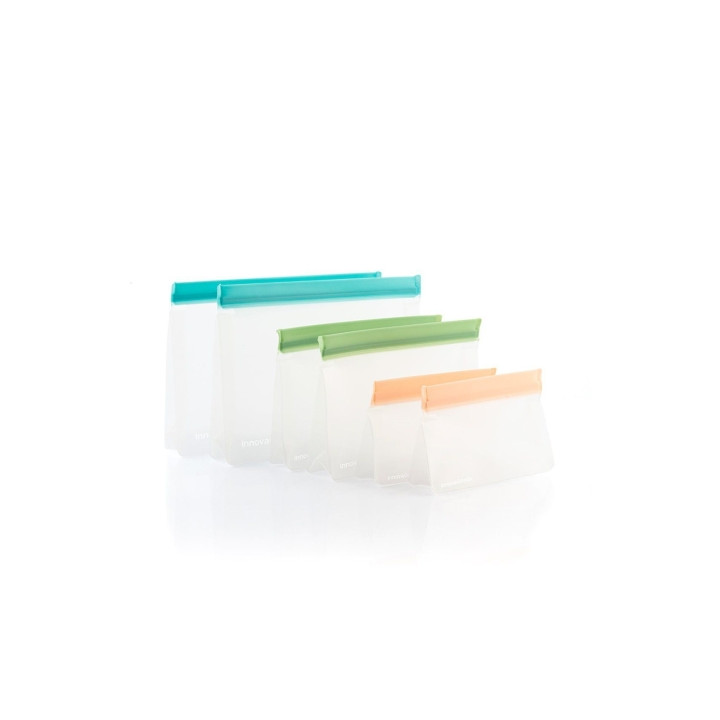 Innovagoods Zags Set de Bolsas Reutilizables Hermeticas - Libre de BPA - Cierre Ziplock - Apto para Liquidos - 3 Formatos - Faci