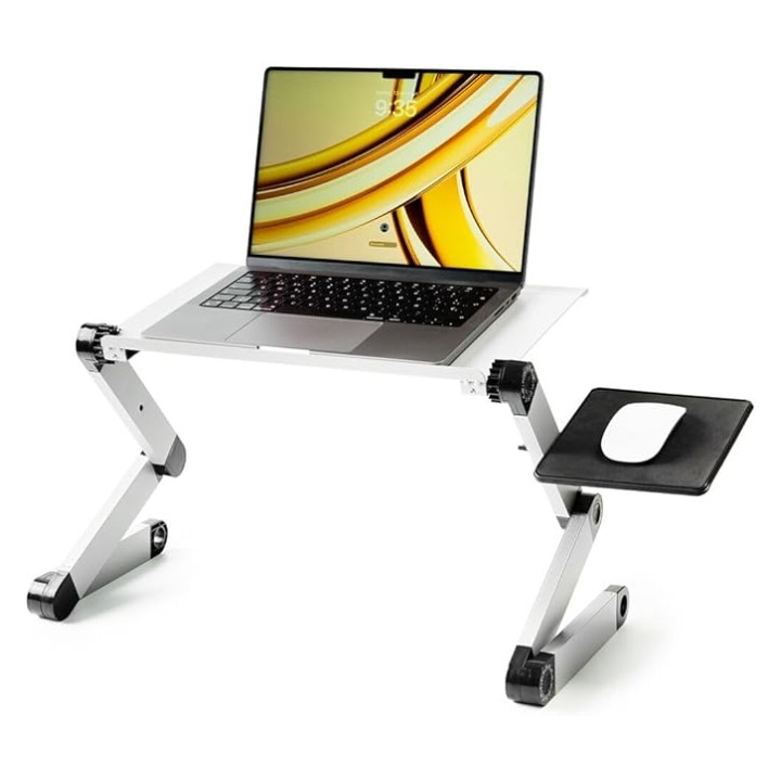 Innovagoods Omnible Mesa Ajustable Multiposicion para Portatil de Aluminio - Plegable - Soporta hasta 15kg - Bandeja para Raton
