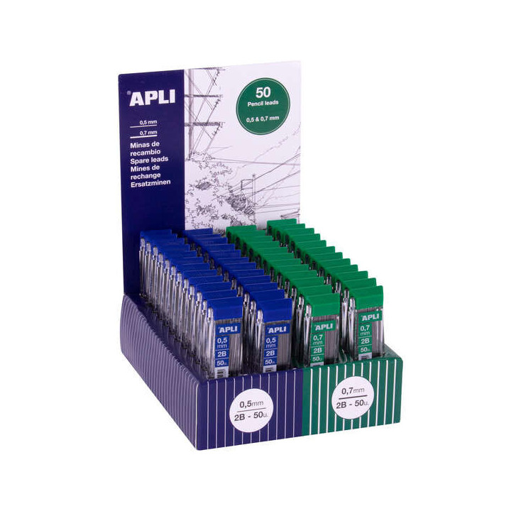 Apli Expositor de 48 Estuches de 50 Minas para Portaminas - Dureza 2B - 24 Estuches de 0