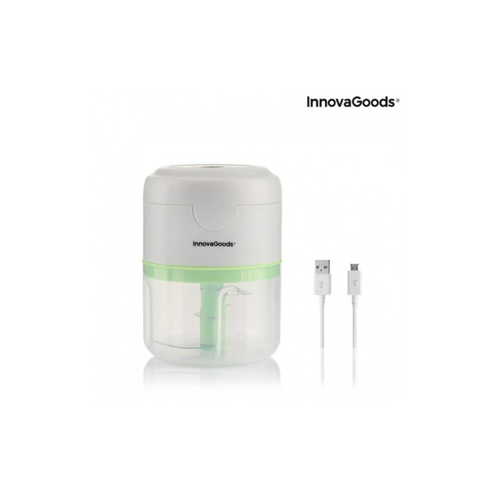 Innovagoods Echoppie Mini Picadora Recargable - Potencia 40W - Capacidad 250ml - Cuchillas de Acero Inoxidable - Bateria de 1300