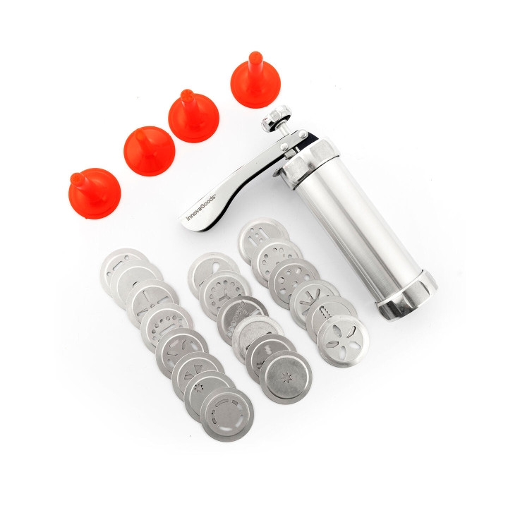 Innovagoods Prekies Maquina para Masa de Galletas 2 en 1 - Manga Pastelera - Incluye Plantillas - Facil Limpieza - Mango Ergonom