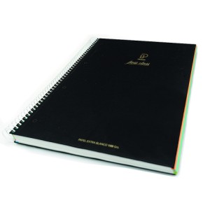 Cuaderno first class a5 tapa negra forrada microperforado 120h 100gr taladros 5x5 banda 5 colores pacsa 16036