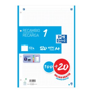 Recambio color 1 a4  100+20 hojas 5x5 turquesa 90grs oxford 400158058
