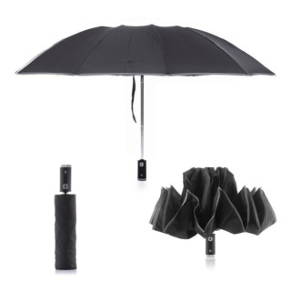 Innovagoods Folbrella Paraguas de Cierre Inverso con Luz LED - Reflectante - Antigoteo - Compacto - Ligero - Color Negro y Gris