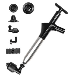 Innovagoods Jetpro Desatascador de Aire Comprimido 5 en 1 con Accesorios - Alta Presion - Acero Inoxidable - Manometro Incluido