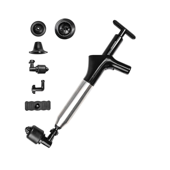 Innovagoods Jetpro Desatascador de Aire Comprimido 5 en 1 con Accesorios - Alta Presion - Acero Inoxidable - Manometro Incluido