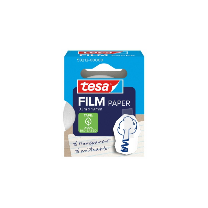 Tesa Paper Pack de 1 Cinta Adhesiva de Papel 19mm x 33 Metros - Casi Invisible en Superficies de Color Claro - Se puede Cortar c