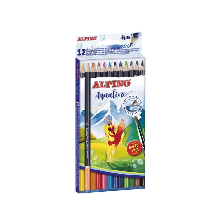 Alpino Aqualine Pack con 12 Lapices de Colores Hexagonales Acuarelables - Mina de 3.3mm - Colores Surtidos
