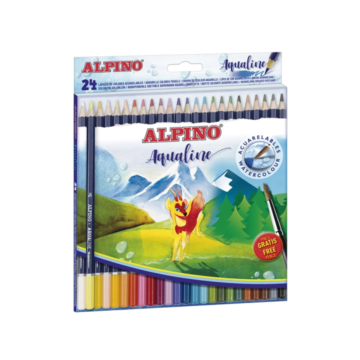 Alpino Aqualine Pack con 24 Lapices de Colores Hexagonales Acuarelables - Mina de 3.3mm - Colores Surtidos