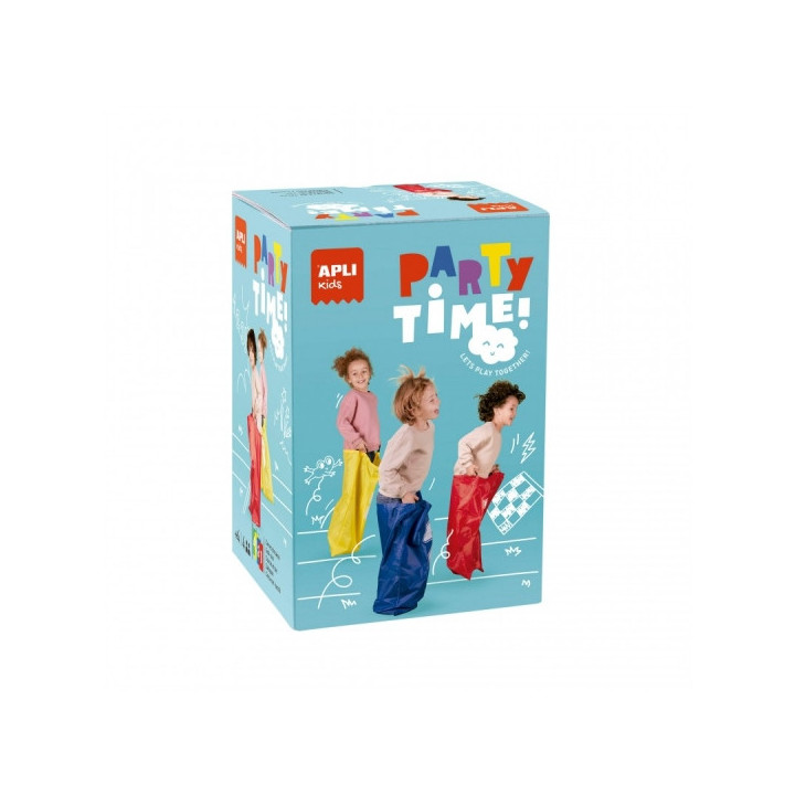 Apli Pack de 4 Sacos - Juego Carrera de Sacos Party Time - Incluye Bolsa de Almacenaje - Ideal para Aire Libre - Fomenta Ejerci