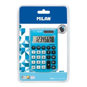 Milan Digitos Pocket Calculadora 8 - Calculadora de Bolsillo - Tacto Suave - 3 Teclas de Memoria y Raiz Cuadrada - Color Azul