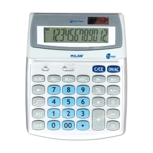 Milan Calculadora de 12 Digitos Grande - Pantalla Inclinable - 3 Teclas de Memoria - Calculo de Margenes - Memoria Doble - Colo