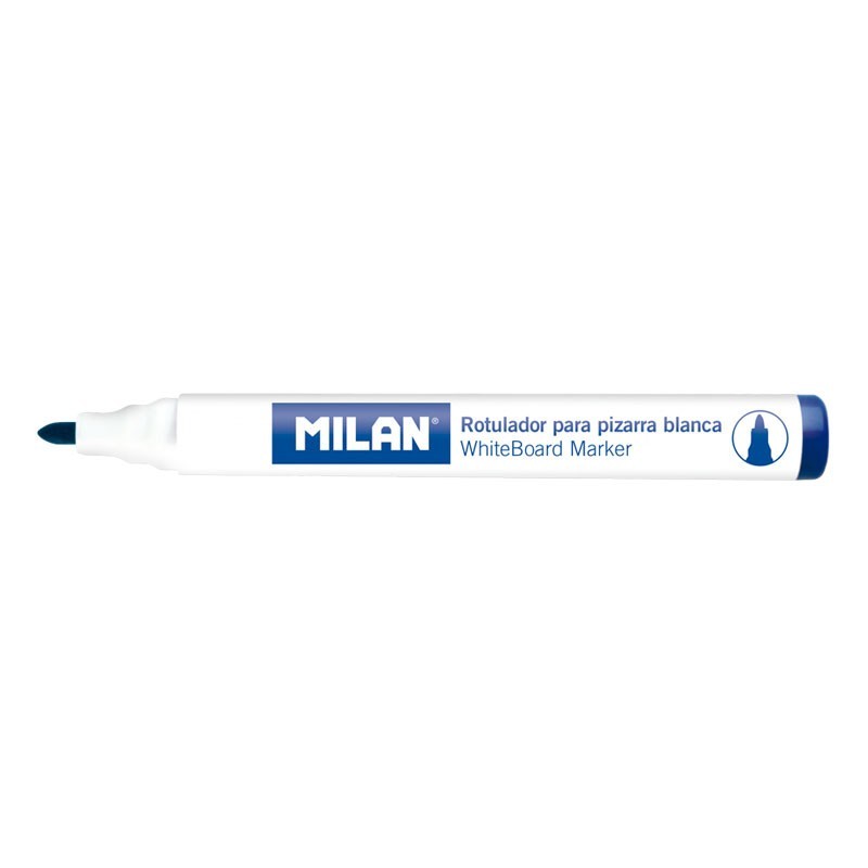 Milan Rotuladores para Pizarra Blanca con Punta Redonda - Punta 4.7 mm - Tinta a Base de Alcohol - Borrable en Seco - Color Azu Milan Rotuladores para Pizarra Blanca con Punta Redonda - Punta 4.7 mm - Tinta a Base de Alcohol - Borrable en Seco - Color Azu