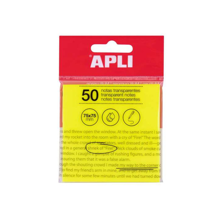 Apli Notas Adhesivas Transparentes Bloc 50 Hojas 75x75mm - Para Anotar sin Perder la Visibilidad del Texto o la Imagen - Resist